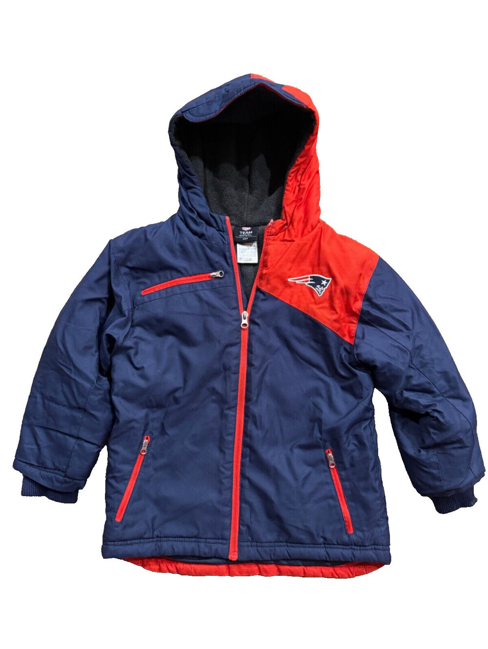 New England Patriots NFL Team Apparel Kids Fleece Lined Hooded Jacket Medium 5/6